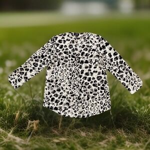 Jones New York Tunic Top Women Sz S V Neck Black White Leopard Print Work Casual